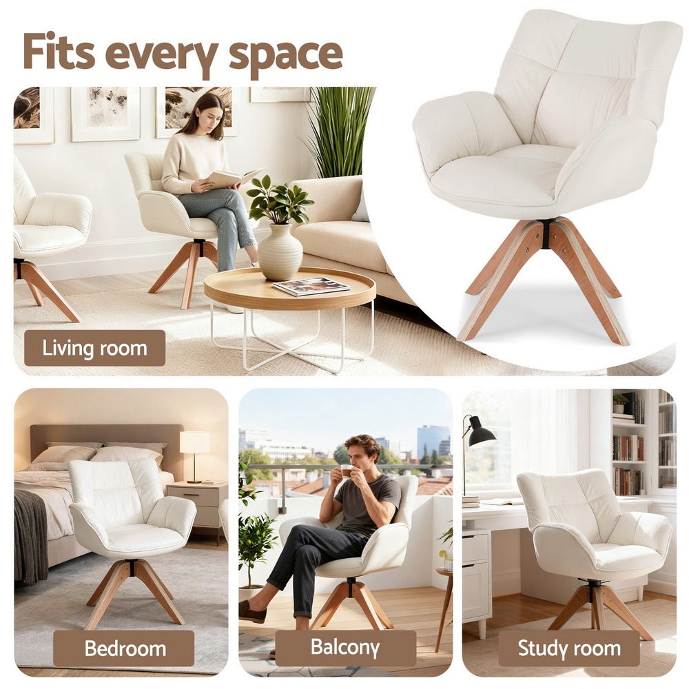 Swivel Chair Armchair Nursing Velvet White - Furniture > Bar Stools & Chairs > Arm Chairs & Recliners - Rivercity House & Home Co. (ABN 18 642 972 209) - Affordable Modern Furniture Australia