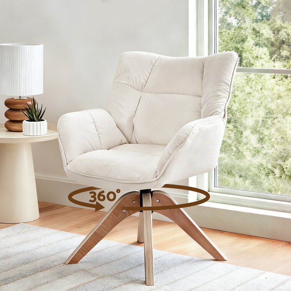 Swivel Chair Armchair Nursing Velvet White - Furniture > Bar Stools & Chairs > Arm Chairs & Recliners - Rivercity House & Home Co. (ABN 18 642 972 209) - Affordable Modern Furniture Australia