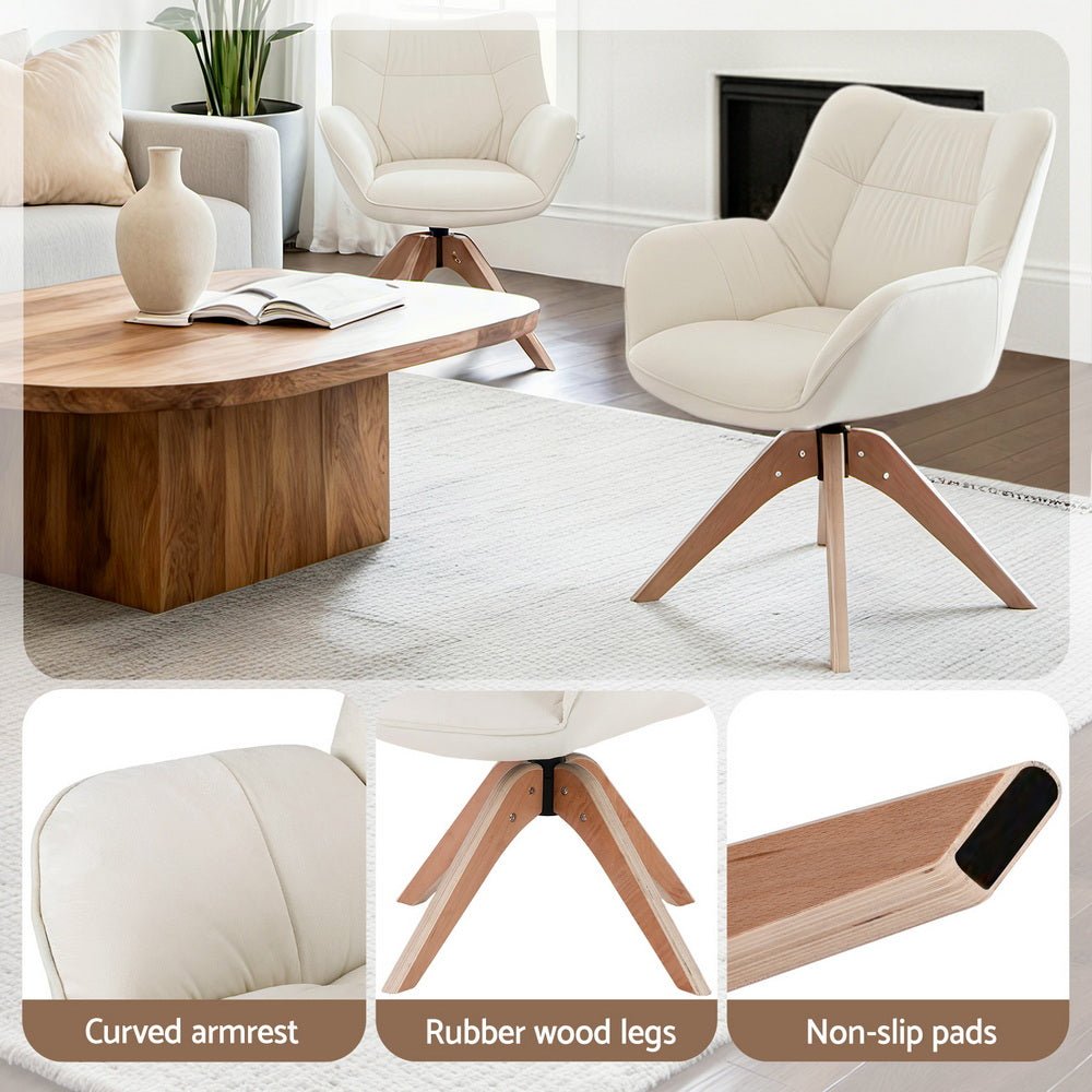 Swivel Chair Armchair Nursing Velvet White - Furniture > Bar Stools & Chairs > Arm Chairs & Recliners - Rivercity House & Home Co. (ABN 18 642 972 209) - Affordable Modern Furniture Australia