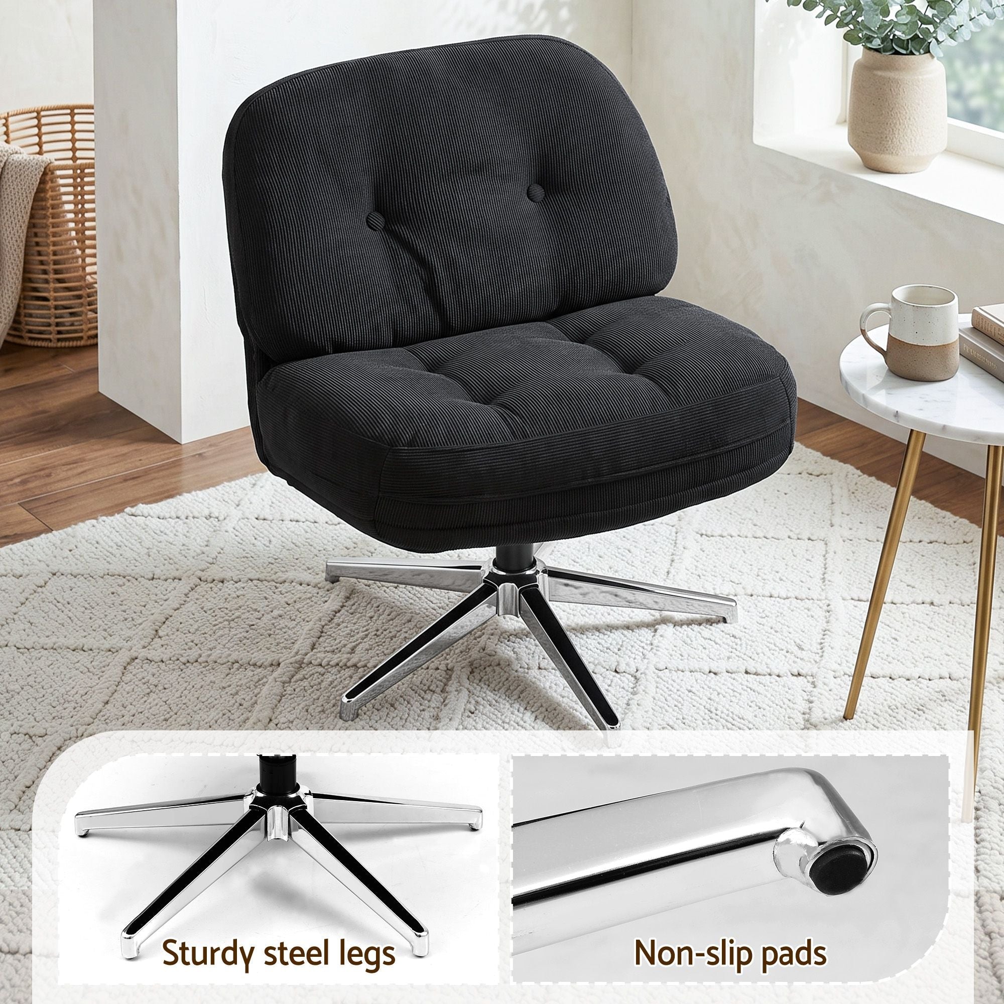 Swivel Chair Nursing Armchair Lounge Corduroy Steel Star Base Black - Furniture > Bar Stools & Chairs > Arm Chairs & Recliners - Rivercity House & Home Co. (ABN 18 642 972 209) - Affordable Modern Furniture Australia