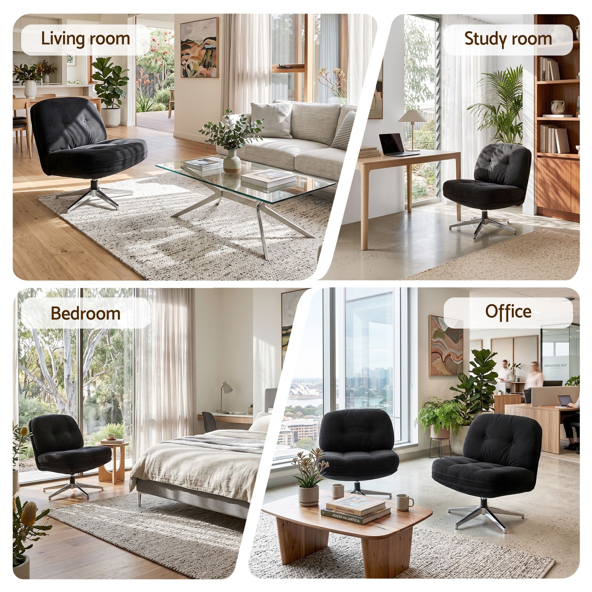 Swivel Chair Nursing Armchair Lounge Corduroy Steel Star Base Black - Furniture > Bar Stools & Chairs > Arm Chairs & Recliners - Rivercity House & Home Co. (ABN 18 642 972 209) - Affordable Modern Furniture Australia