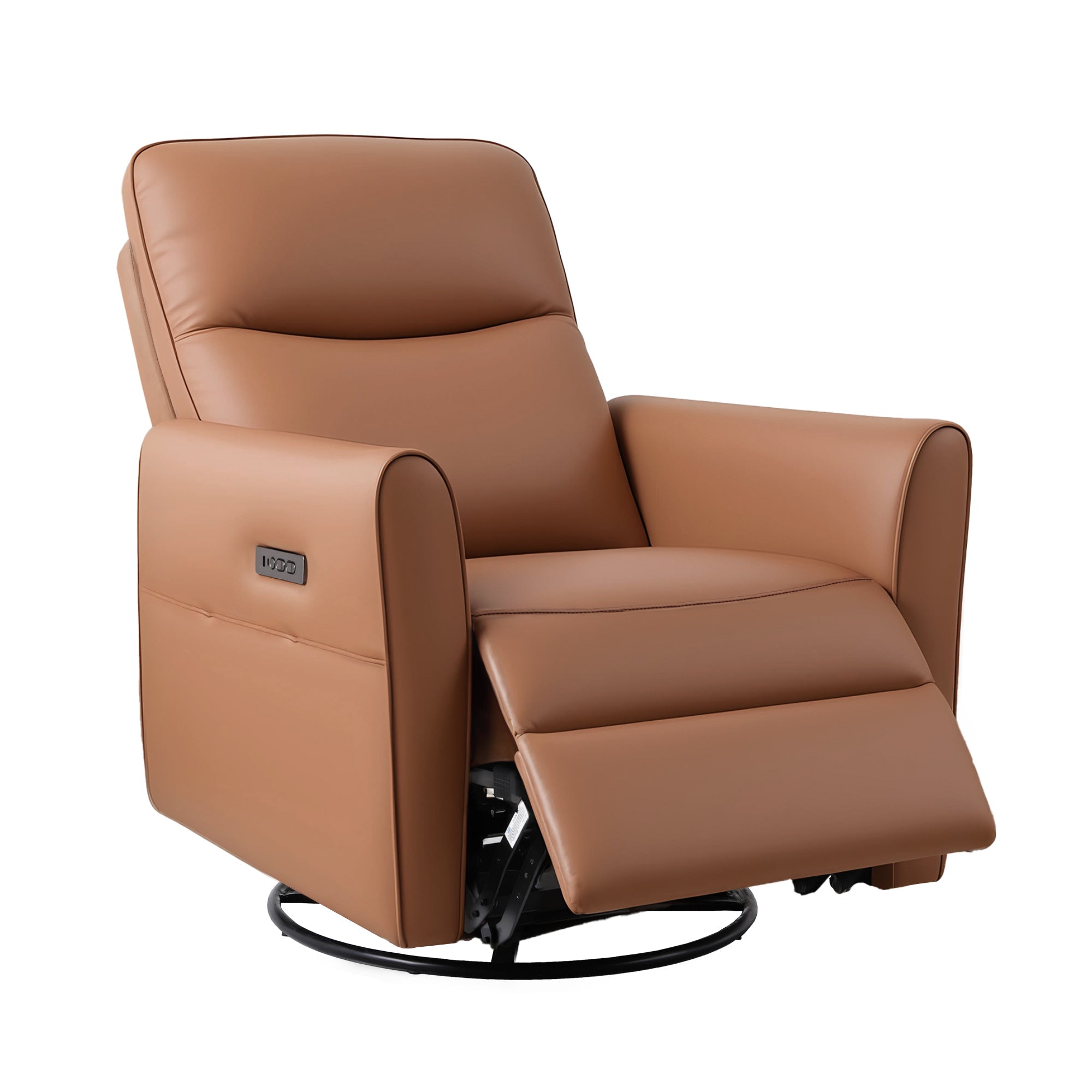 Swivel Recliner Chair Leather Rocking Reclining Sofa with Charging Ports LED Brown - Furniture > Bar Stools & Chairs > Arm Chairs & Recliners - Rivercity House & Home Co. (ABN 18 642 972 209) - Affordable Modern Furniture Australia