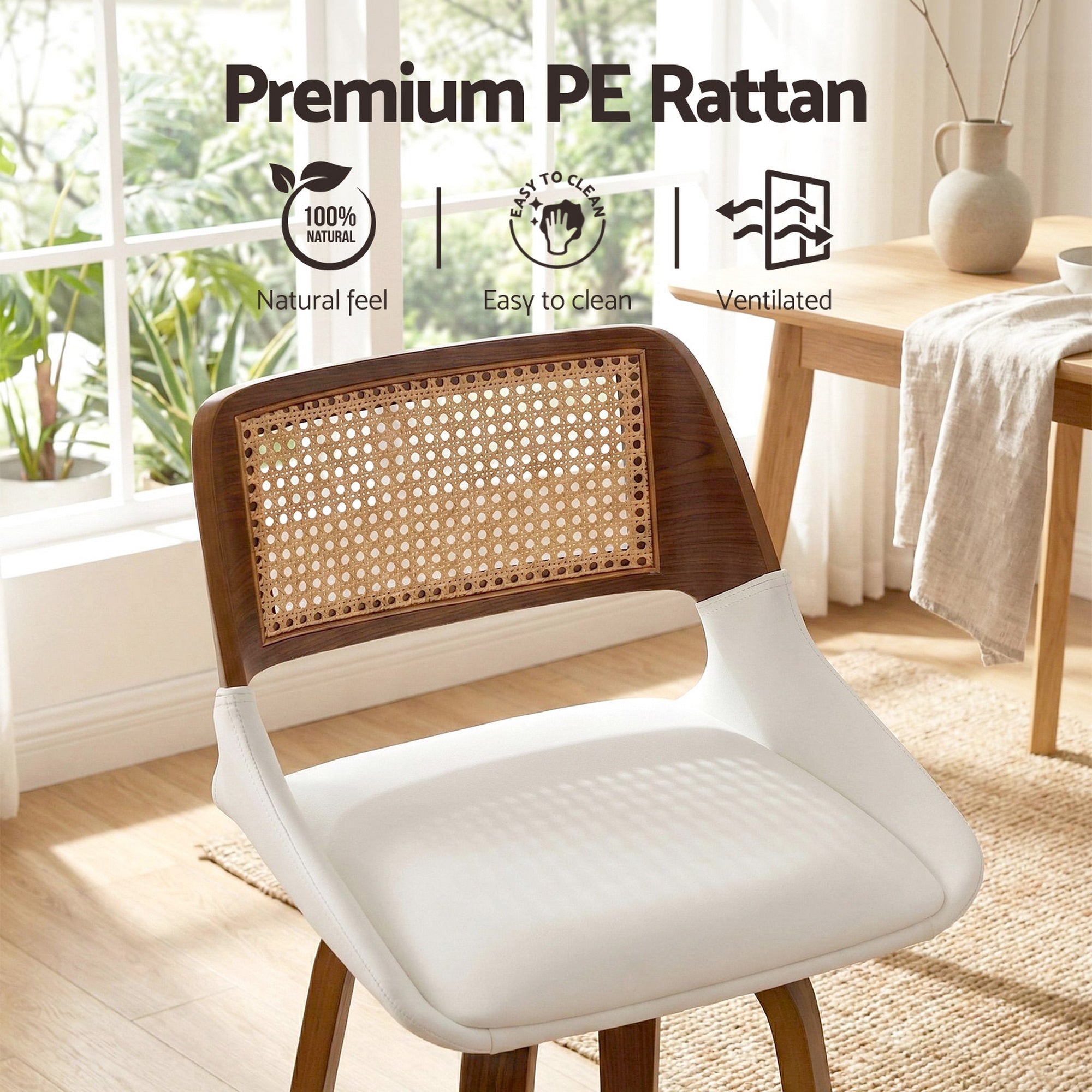 Swivel Wooden Bar Stool 60cm Seat Height - White & Rattan - Furniture > Bar Stools & Chairs > Table & Bar Stools - Rivercity House & Home Co. (ABN 18 642 972 209) - Affordable Modern Furniture Australia