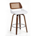 Swivel Wooden Bar Stool 60cm Seat Height - White & Rattan