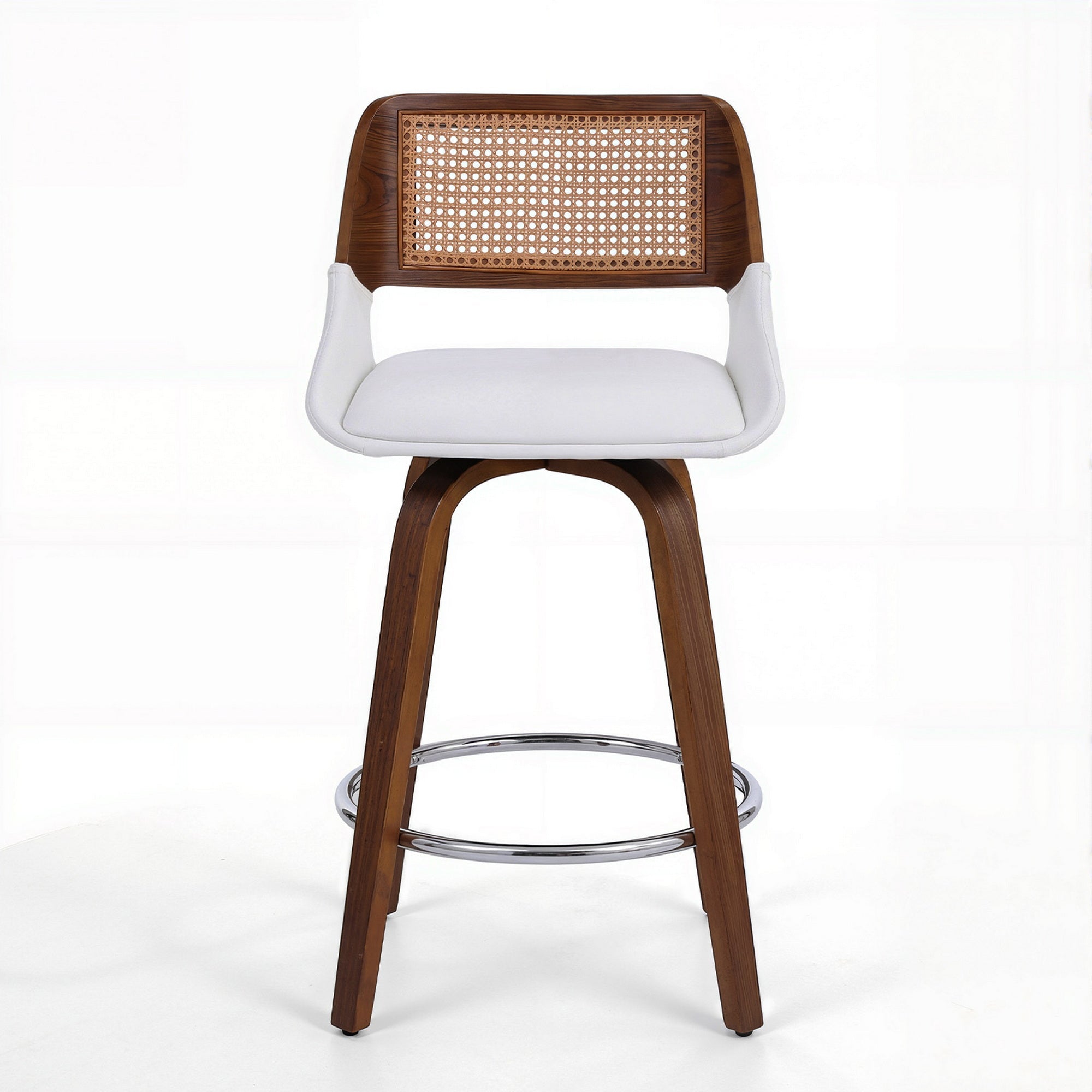 Swivel Wooden Bar Stool 60cm Seat Height - White & Rattan - Furniture > Bar Stools & Chairs > Table & Bar Stools - Rivercity House & Home Co. (ABN 18 642 972 209) - Affordable Modern Furniture Australia