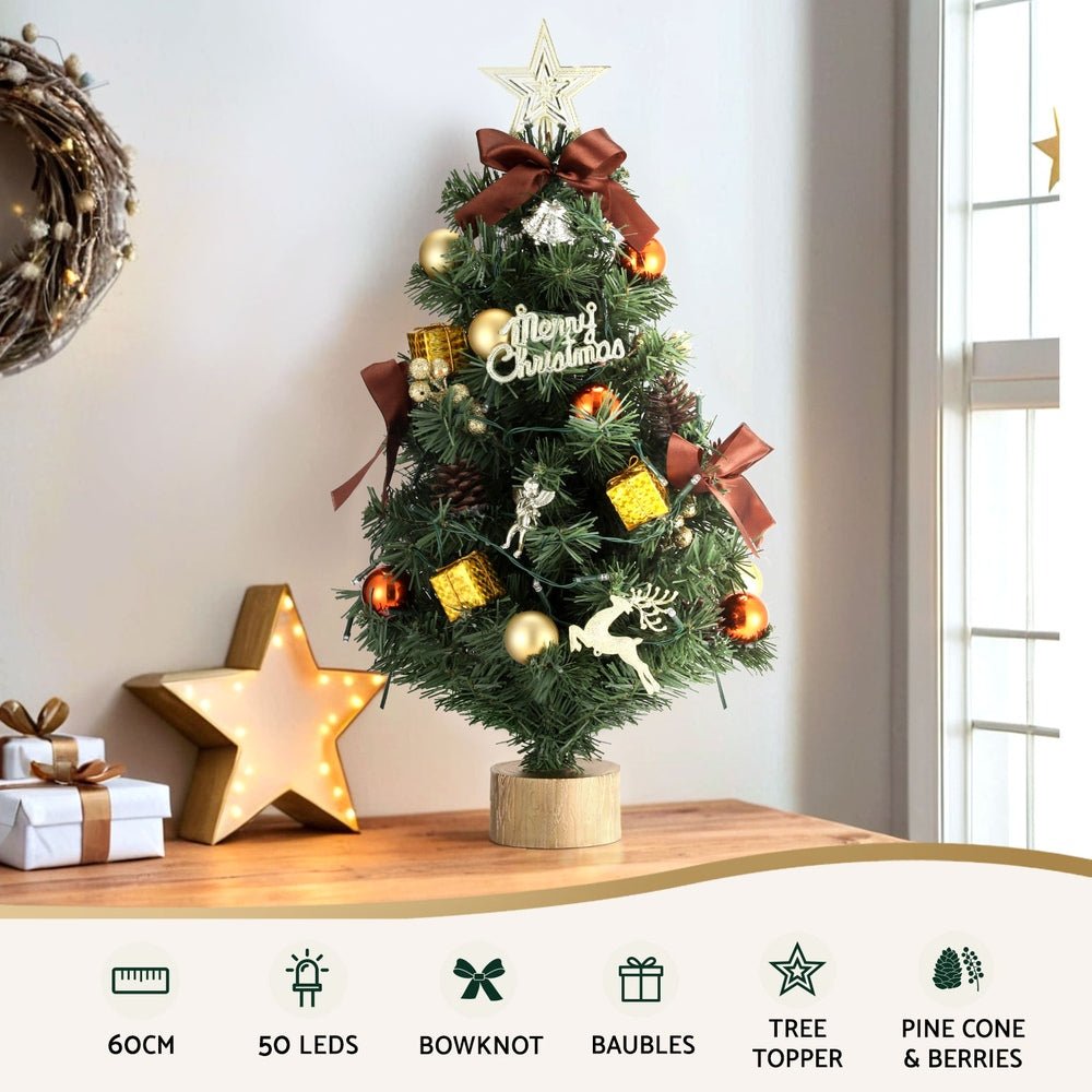 Tabletop Christmas Tree 60CM LED Xmas Tree Tree Topper Ornaments - Occasions > Christmas > Christmas Trees - Rivercity House & Home Co. (ABN 18 642 972 209) - Affordable Modern Furniture Australia