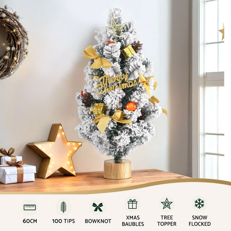 Tabletop Christmas Tree 60CM Snowy Xmas Tree Tree Topper Ornaments - Occasions > Christmas > Christmas Trees - Rivercity House & Home Co. (ABN 18 642 972 209) - Affordable Modern Furniture Australia