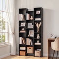 Tall 8-Tier Bookshelf Display Shelves with 21 Compartments for CD DVD Storage - Black