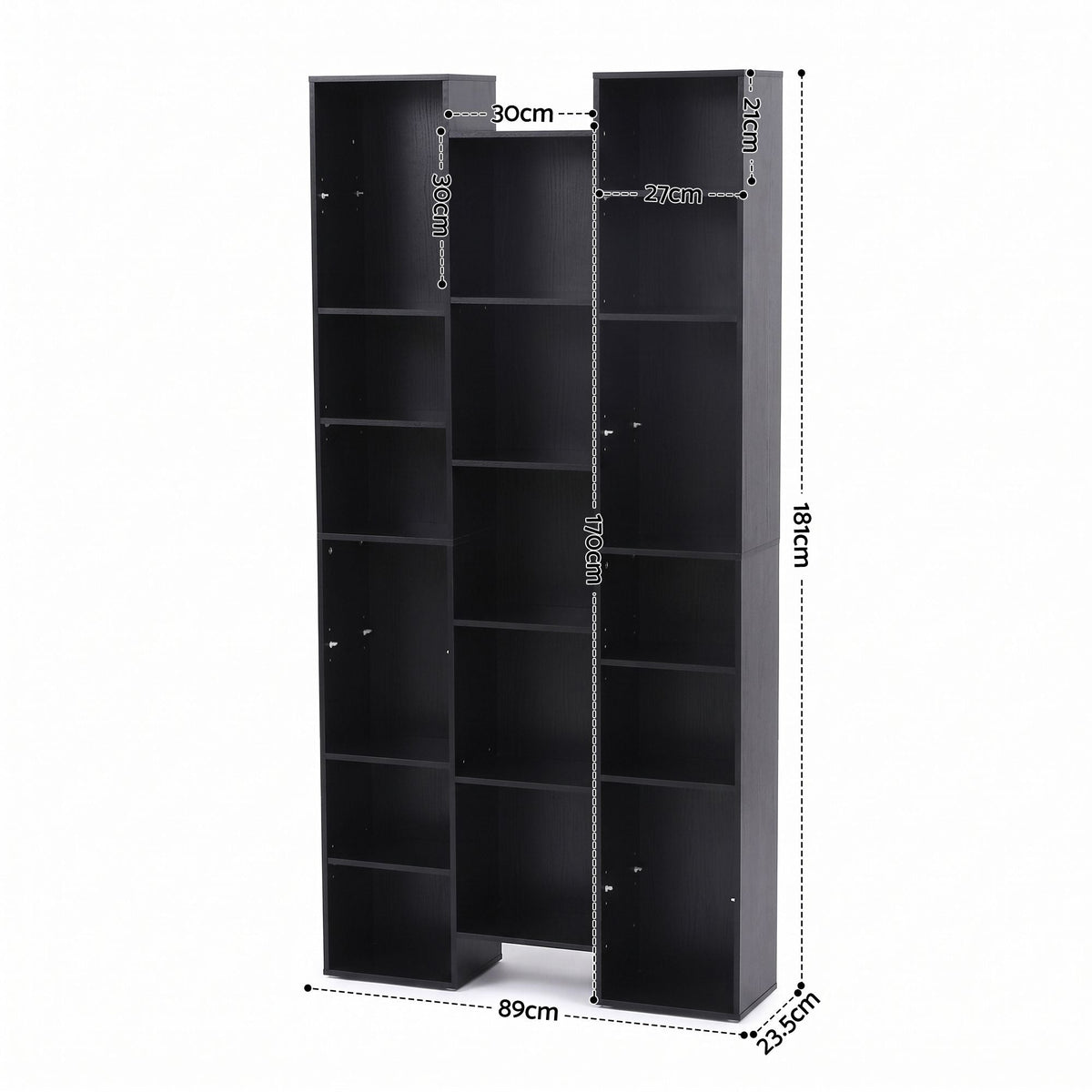 Tall 8-Tier Bookshelf Display Shelves with 21 Compartments for CD DVD Storage - Black - Furniture > Living Room > Bookcases & Shelves - Rivercity House & Home Co. (ABN 18 642 972 209) - Affordable Modern Furniture Australia