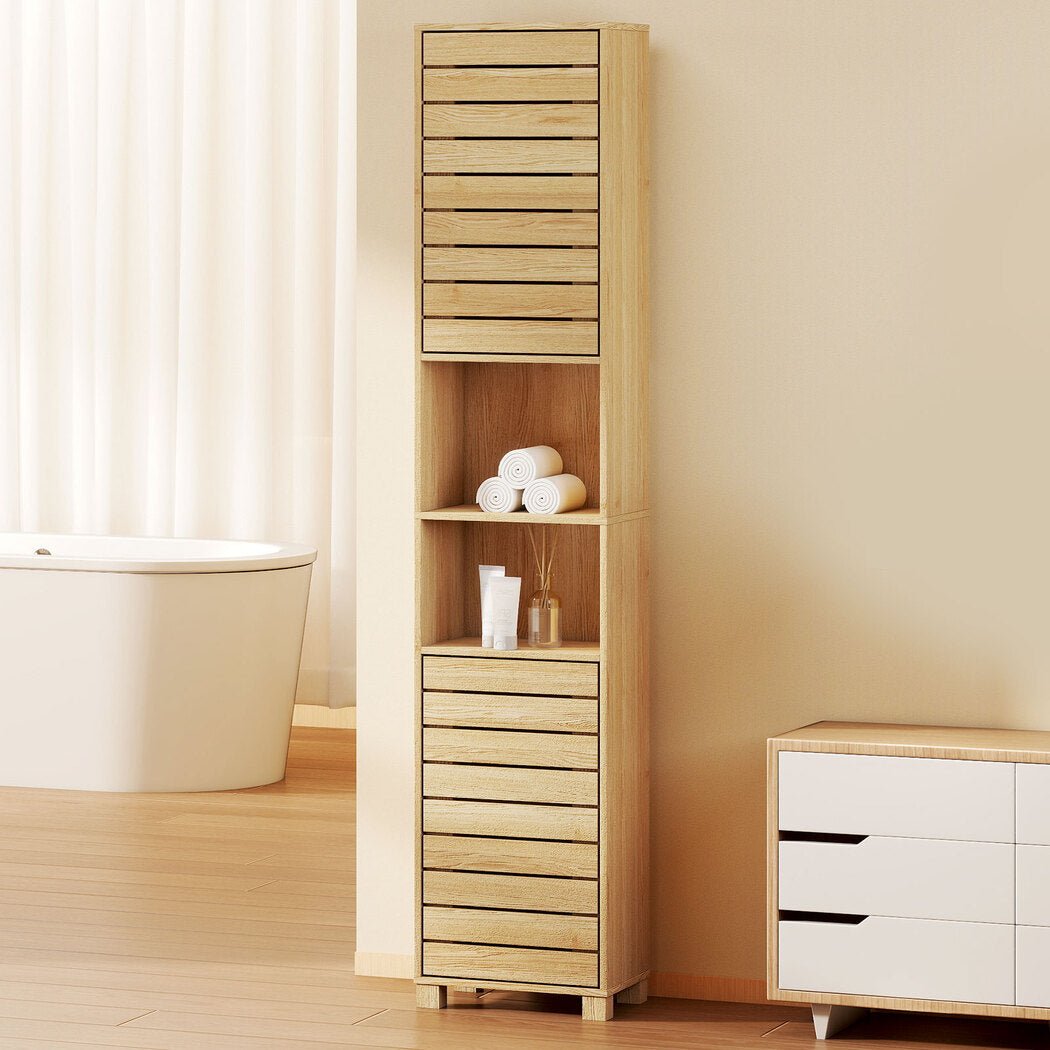Tall Bathroom Cabinet 165cm Adjustable Shelf Storage Cupboard - Oak - Rivercity House & Home Co. (ABN 18 642 972 209) - Affordable Modern Furniture Australia