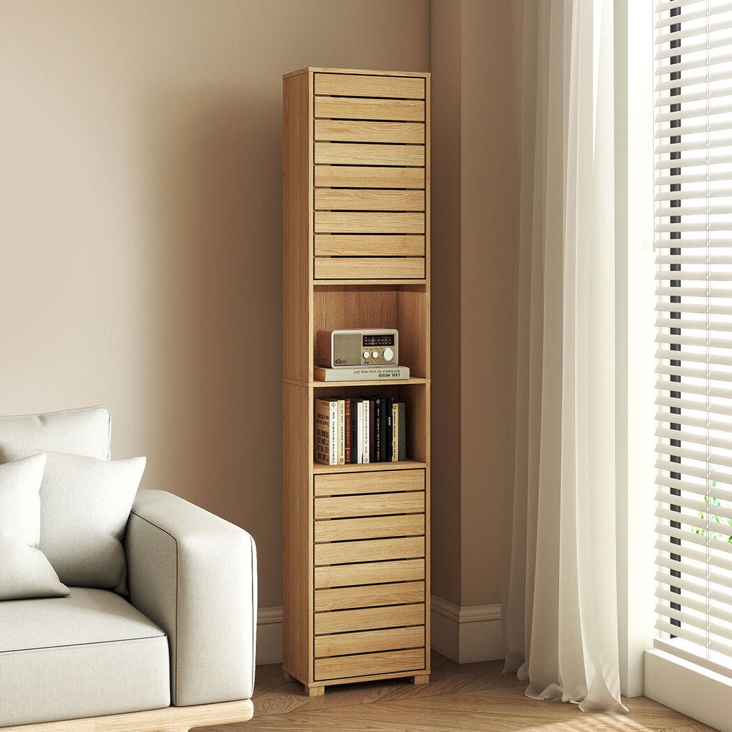 Tall Bathroom Cabinet 165cm Adjustable Shelf Storage Cupboard - Oak - Rivercity House & Home Co. (ABN 18 642 972 209) - Affordable Modern Furniture Australia