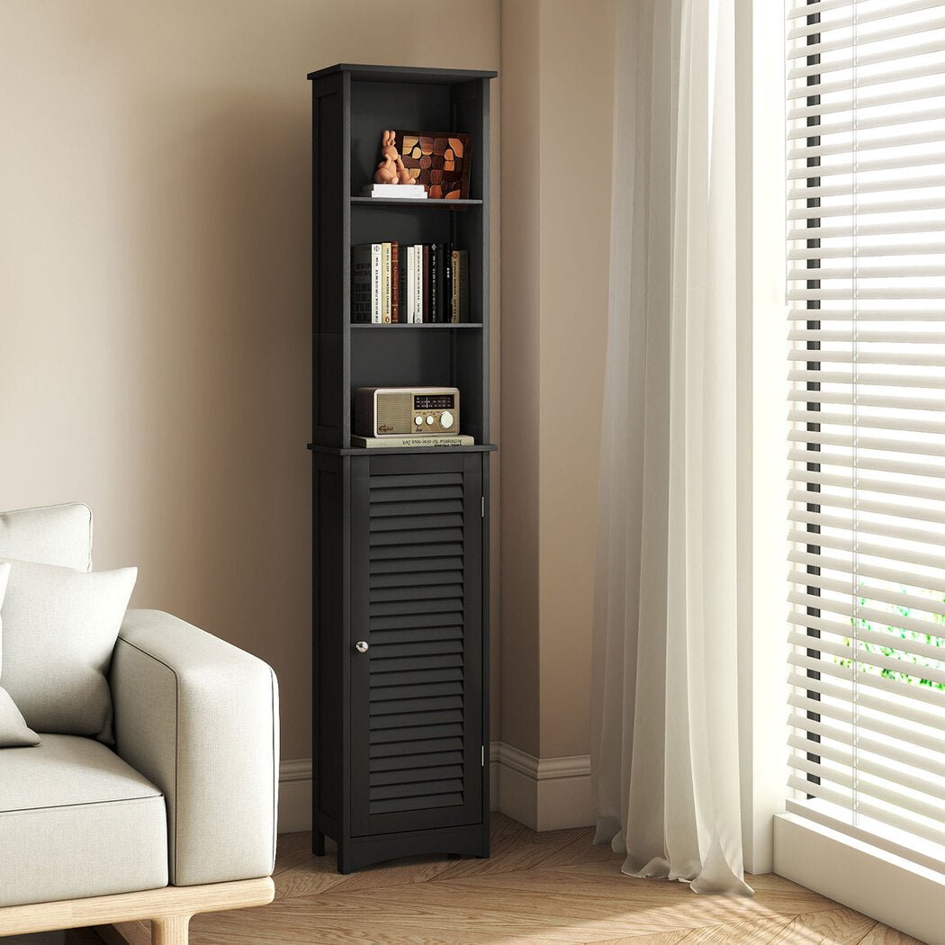 Tall Bathroom Storage Cabinet 166cm with Adjustable Shelves - Black - Rivercity House & Home Co. (ABN 18 642 972 209) - Affordable Modern Furniture Australia