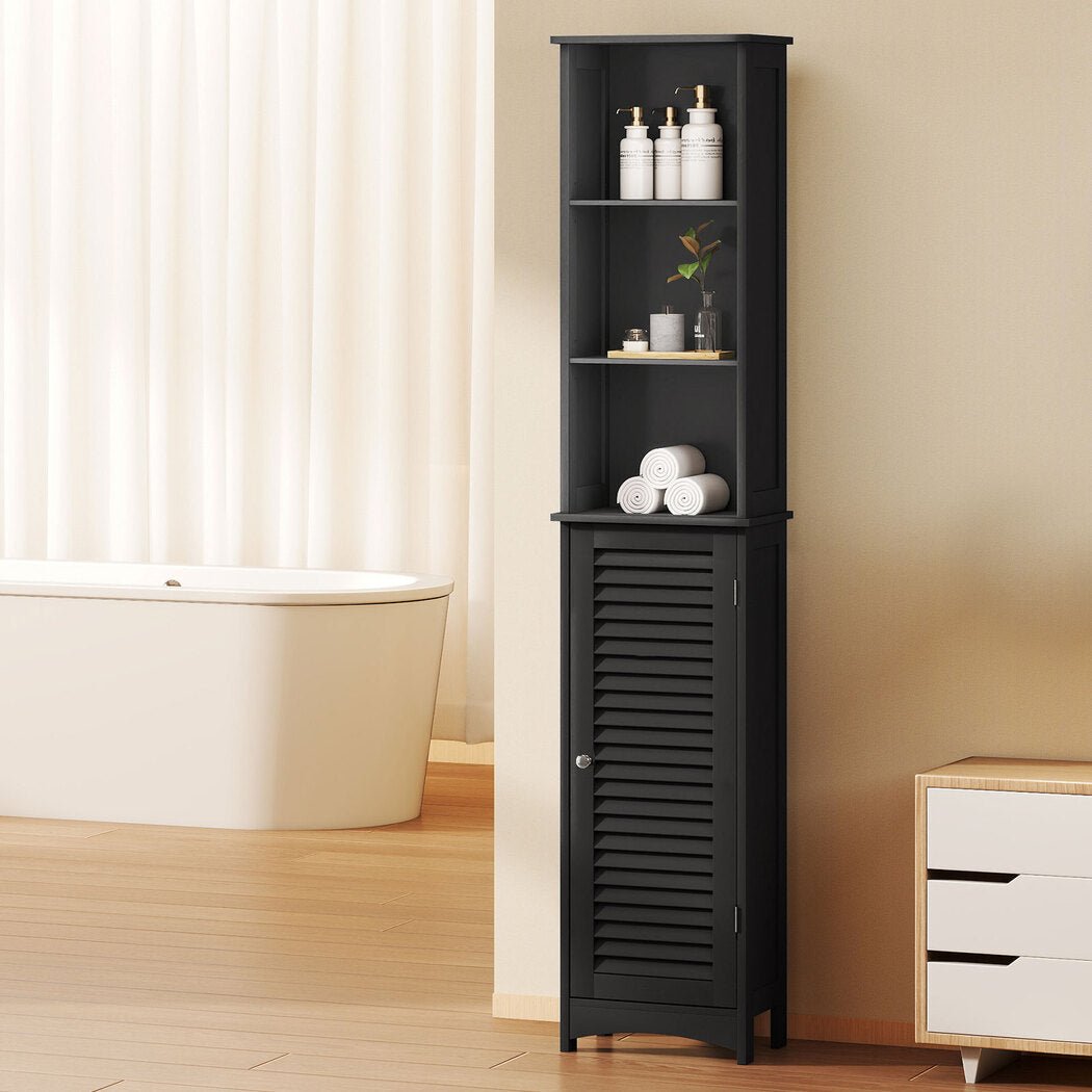 Tall Bathroom Storage Cabinet 166cm with Adjustable Shelves - Black - Rivercity House & Home Co. (ABN 18 642 972 209) - Affordable Modern Furniture Australia