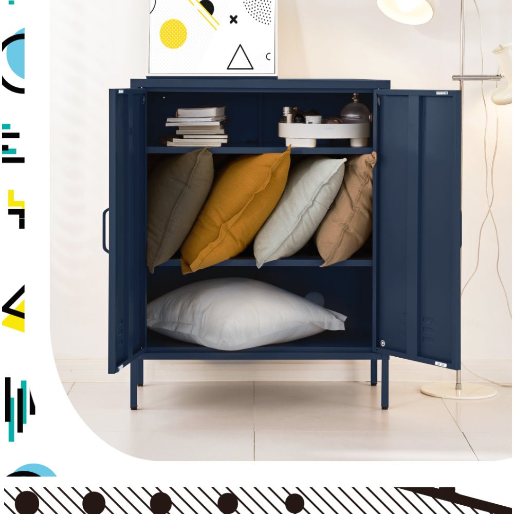 Tall Metal Locker Style Buffet Sideboard Cabinet - Blue - Furniture > Living Room - Rivercity House & Home Co. (ABN 18 642 972 209) - Affordable Modern Furniture Australia