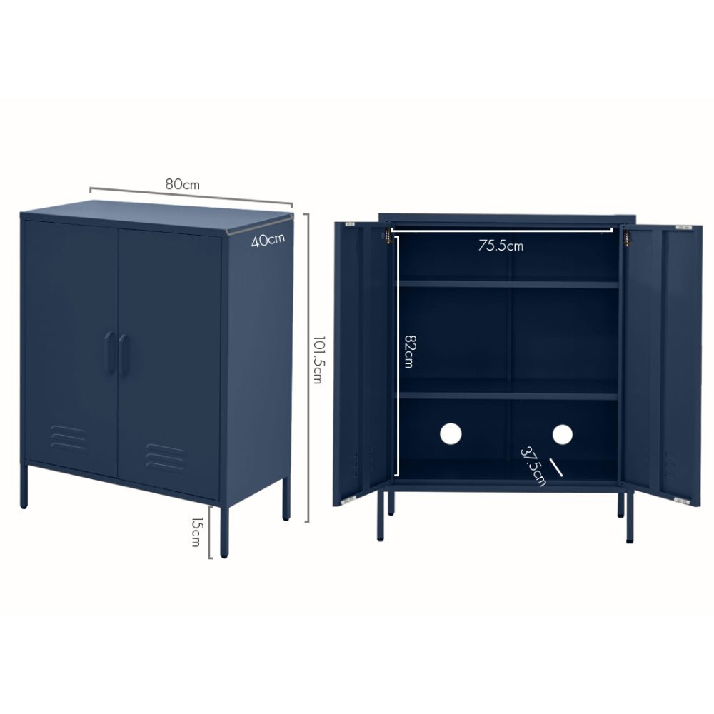 Tall Metal Locker Style Buffet Sideboard Cabinet - Blue - Furniture > Living Room - Rivercity House & Home Co. (ABN 18 642 972 209) - Affordable Modern Furniture Australia