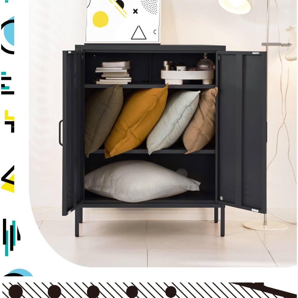Tall Metal Locker Style Buffet Sideboard Cabinet - Charcoal - Furniture > Living Room - Rivercity House & Home Co. (ABN 18 642 972 209) - Affordable Modern Furniture Australia