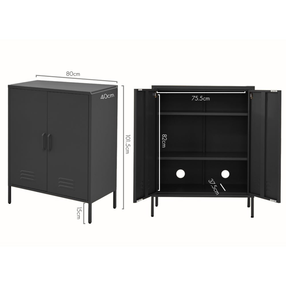 Tall Metal Locker Style Buffet Sideboard Cabinet - Charcoal - Furniture > Living Room - Rivercity House & Home Co. (ABN 18 642 972 209) - Affordable Modern Furniture Australia