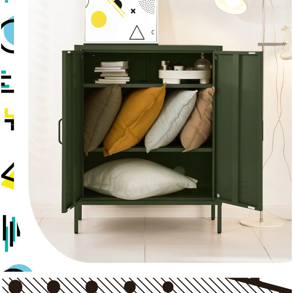 Tall Metal Locker Style Buffet Sideboard Cabinet - Green - Furniture > Living Room - Rivercity House & Home Co. (ABN 18 642 972 209) - Affordable Modern Furniture Australia