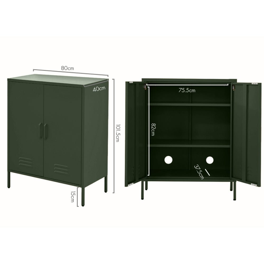Tall Metal Locker Style Buffet Sideboard Cabinet - Green - Furniture > Living Room - Rivercity House & Home Co. (ABN 18 642 972 209) - Affordable Modern Furniture Australia