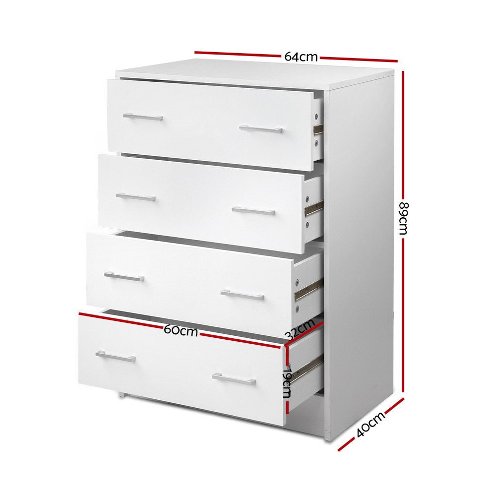 Tallboy 4 Drawers Storage Cabinet - White - Rivercity House & Home Co. (ABN 18 642 972 209) - Affordable Modern Furniture Australia