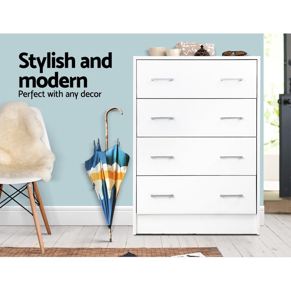 Tallboy 4 Drawers Storage Cabinet - White - Rivercity House & Home Co. (ABN 18 642 972 209) - Affordable Modern Furniture Australia