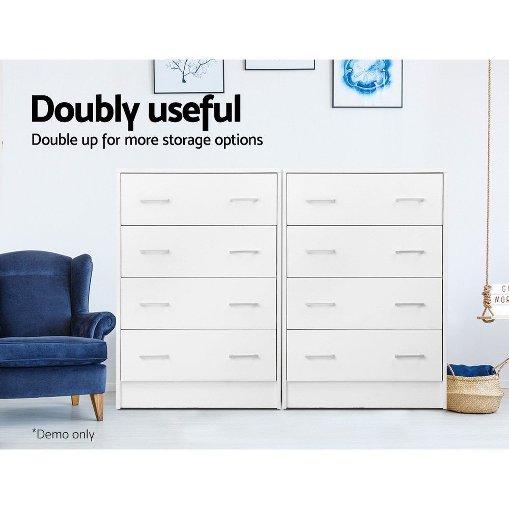 Tallboy 4 Drawers Storage Cabinet - White - Rivercity House & Home Co. (ABN 18 642 972 209) - Affordable Modern Furniture Australia