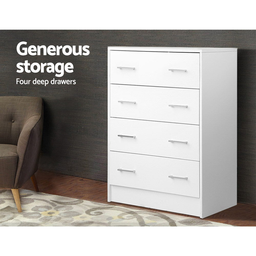 Tallboy 4 Drawers Storage Cabinet - White - Rivercity House & Home Co. (ABN 18 642 972 209) - Affordable Modern Furniture Australia