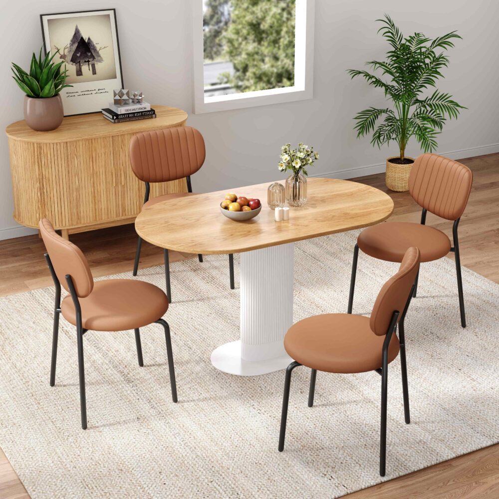 Tan Temptation Dining Chair Duo with Metal Legs - Brown - Furniture > Dining > Kitchen & Dining Chairs - Rivercity House & Home Co. (ABN 18 642 972 209) - Affordable Modern Furniture Australia