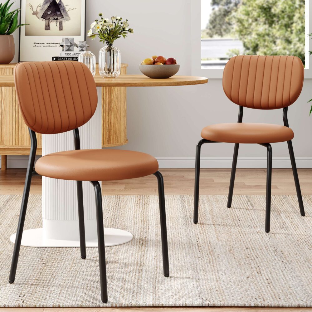Tan Temptation Dining Chair Duo with Metal Legs - Brown - Furniture > Dining > Kitchen & Dining Chairs - Rivercity House & Home Co. (ABN 18 642 972 209) - Affordable Modern Furniture Australia