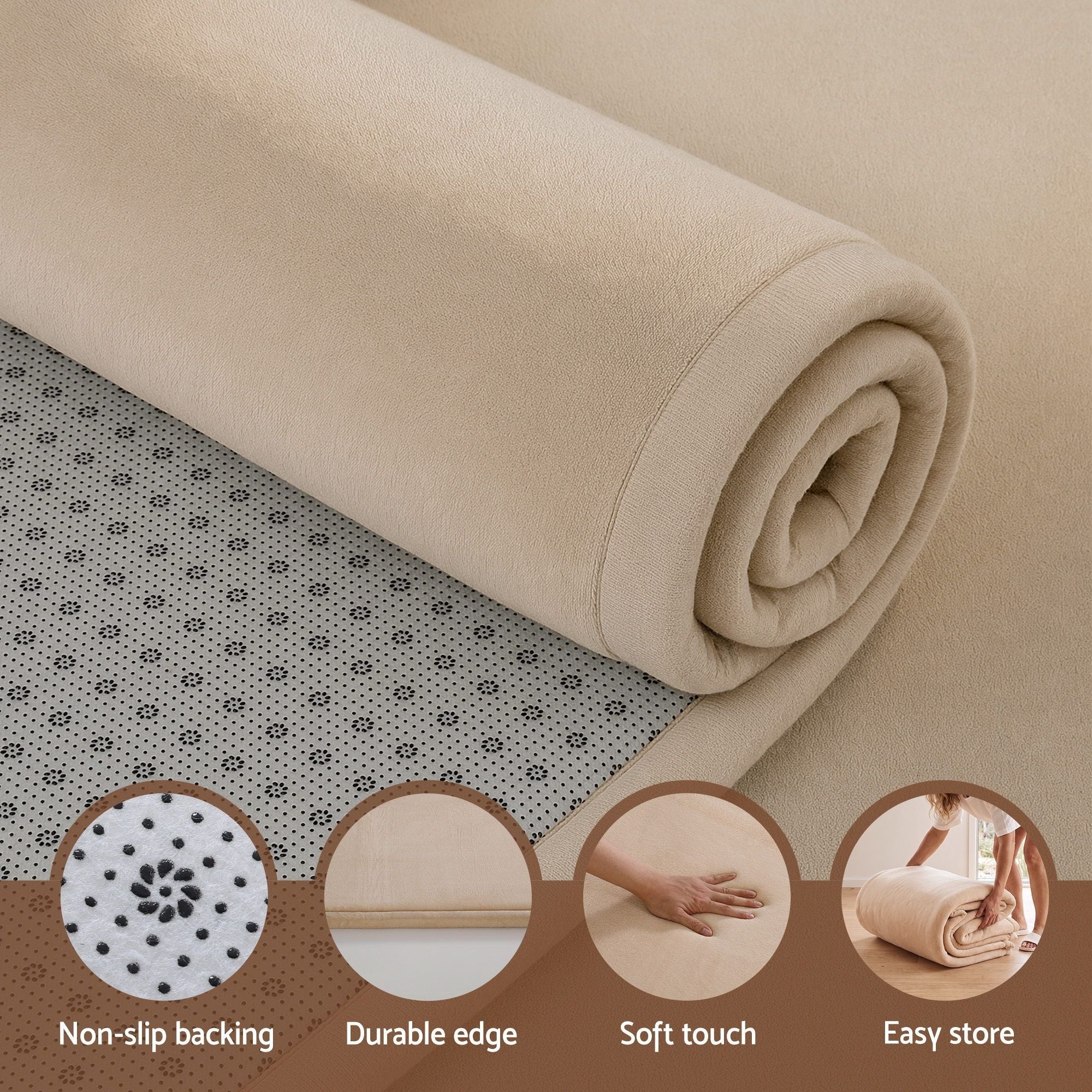 Tatami Mat Floor Mattress 3cm Thick Futon Mattresses Mellow Mat Rugs Living Room Beige - Home & Garden > Rugs > Floor Rugs - Rivercity House & Home Co. (ABN 18 642 972 209) - Affordable Modern Furniture Australia