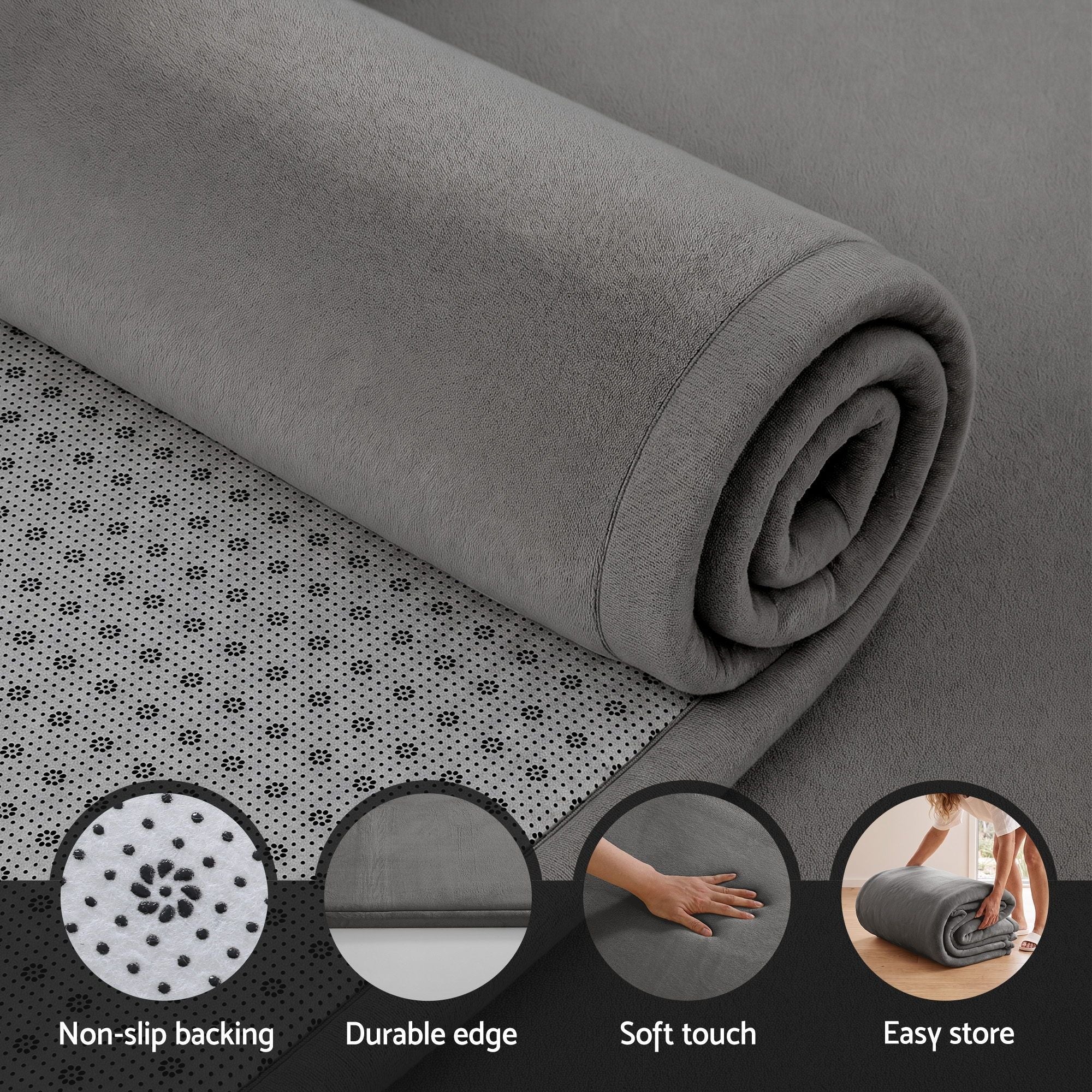 Tatami Mat Floor Mattress 3cm Thick Futon Mattresses Mellow Mat Rugs Living Room Grey - Home & Garden > Rugs > Floor Rugs - Rivercity House & Home Co. (ABN 18 642 972 209) - Affordable Modern Furniture Australia