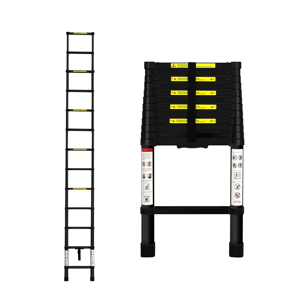 Telescopic Aluminium Ladder 3.8M Multipurpose - Black - Rivercity House & Home Co. (ABN 18 642 972 209) - Affordable Modern Furniture Australia