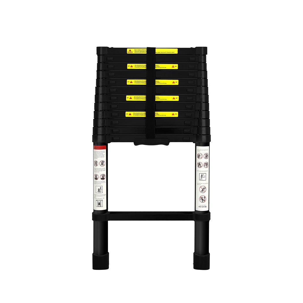 Telescopic Aluminium Ladder 3.8M Multipurpose - Black - Rivercity House & Home Co. (ABN 18 642 972 209) - Affordable Modern Furniture Australia