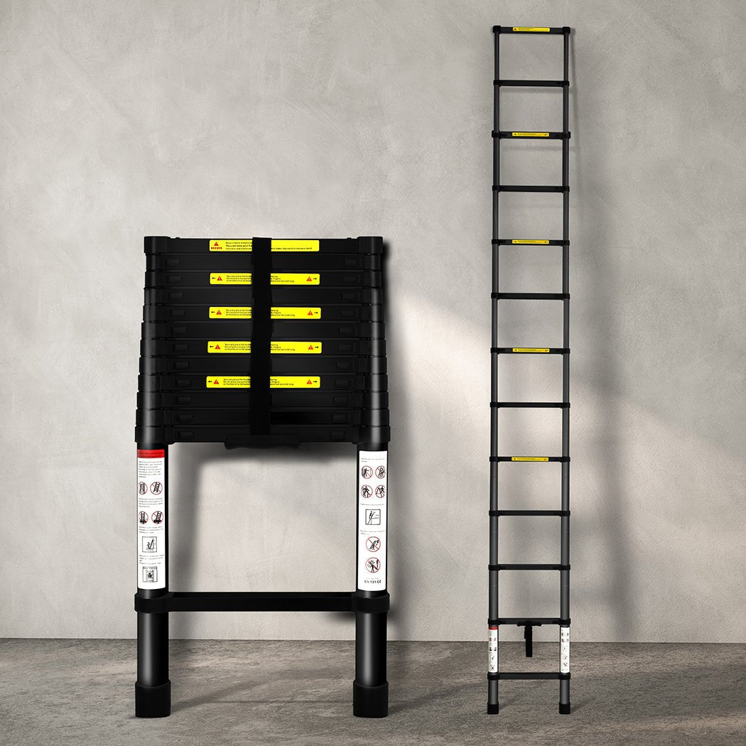 Telescopic Aluminium Ladder 3.8M Multipurpose - Black - Rivercity House & Home Co. (ABN 18 642 972 209) - Affordable Modern Furniture Australia