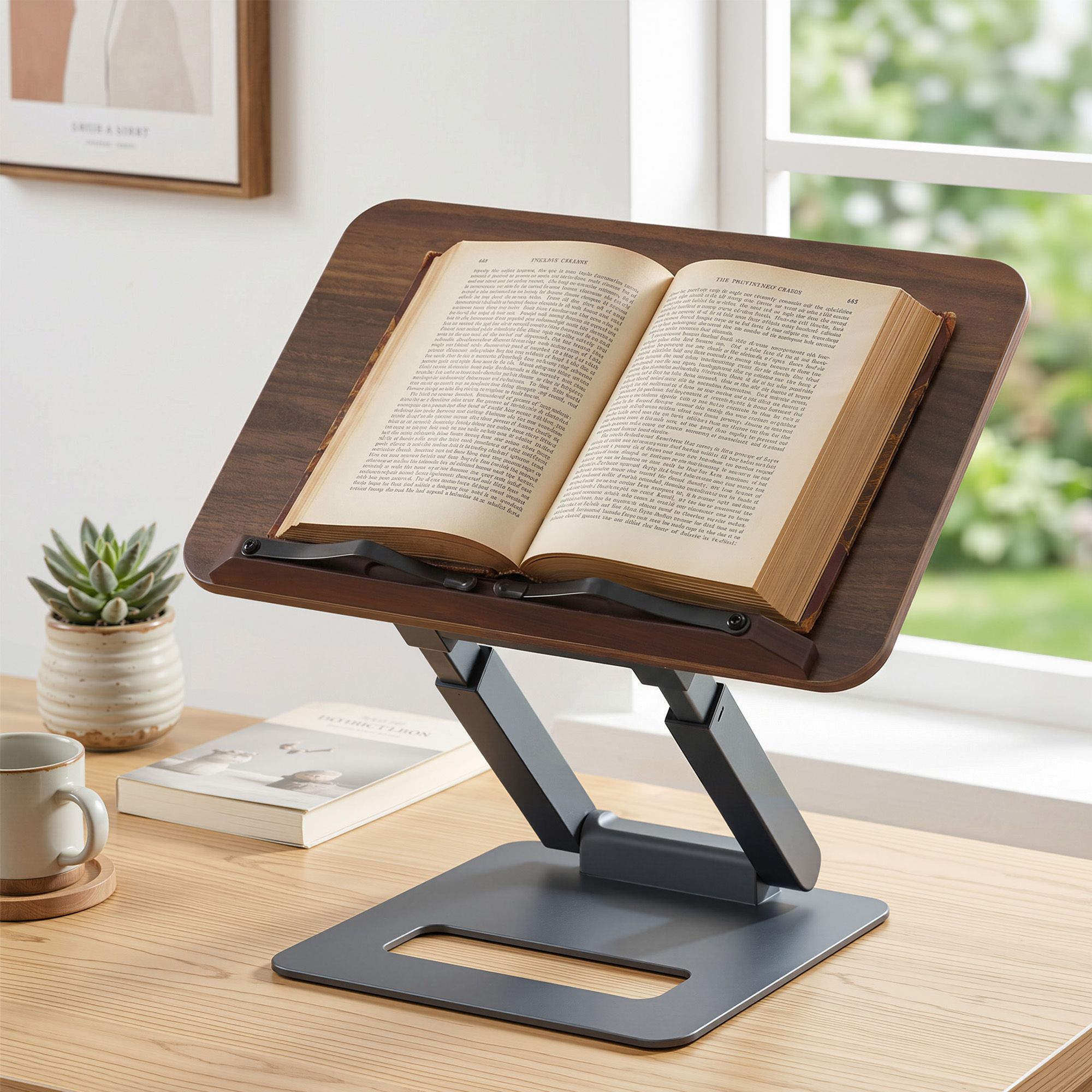 Telescopic Book Stand with Page Clip 34cm Wide Ergonomic Desktop Stand - Oak - Furniture > Living Room > Bookcases & Shelves - Rivercity House & Home Co. (ABN 18 642 972 209) - Affordable Modern Furniture Australia