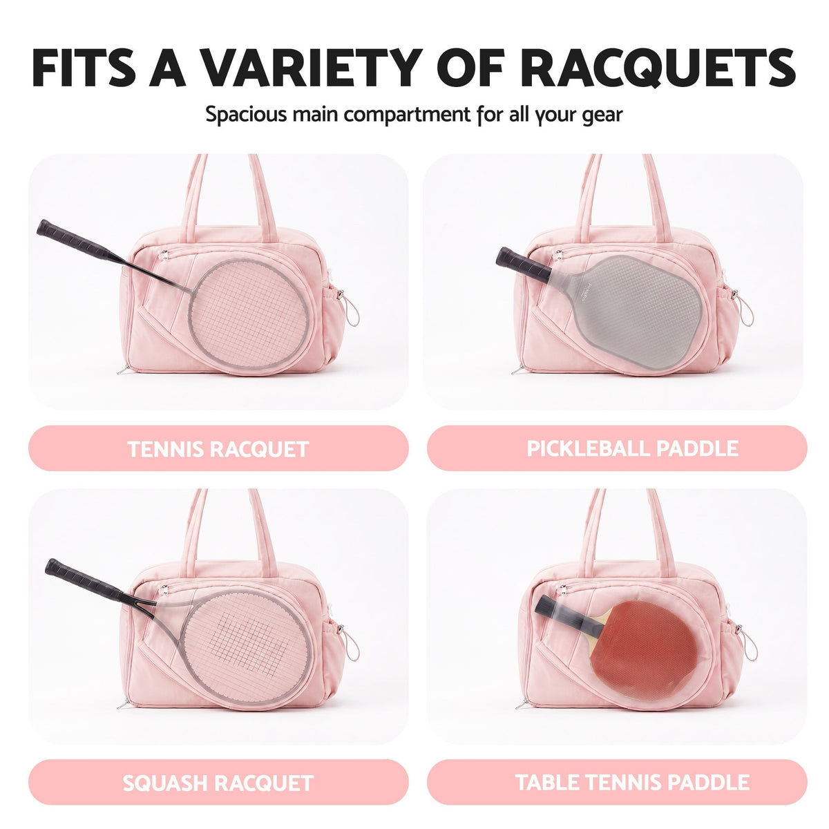 Tennis Tote Gym Duffle Bag Holds 2 Rackets - Pink - Sports & Fitness > Racquet Sports > Tennis - Rivercity House & Home Co. (ABN 18 642 972 209) - Affordable Modern Furniture Australia
