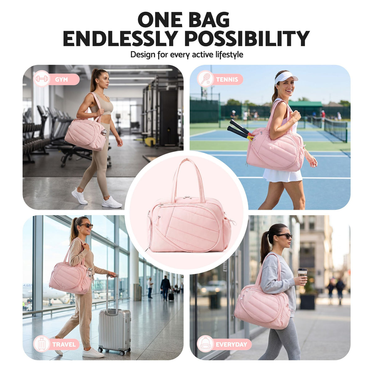 Tennis Tote Gym Duffle Bag Holds 2 Rackets - Pink - Sports & Fitness > Racquet Sports > Tennis - Rivercity House & Home Co. (ABN 18 642 972 209) - Affordable Modern Furniture Australia