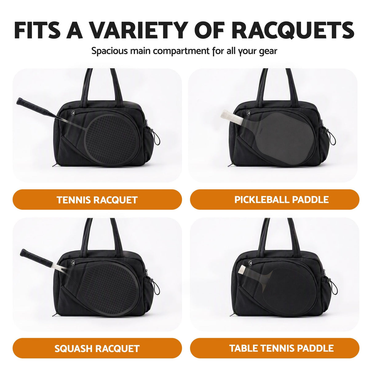 Tennis Tote Gym Duffle Bag Holds 2 Rackets with Sun Protection Compartment - Black - Sports & Fitness > Racquet Sports > Tennis - Rivercity House & Home Co. (ABN 18 642 972 209) - Affordable Modern Furniture Australia