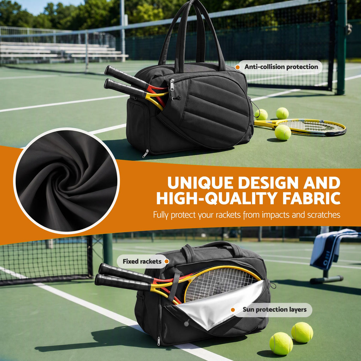 Tennis Tote Gym Duffle Bag Holds 2 Rackets with Sun Protection Compartment - Black - Sports & Fitness > Racquet Sports > Tennis - Rivercity House & Home Co. (ABN 18 642 972 209) - Affordable Modern Furniture Australia