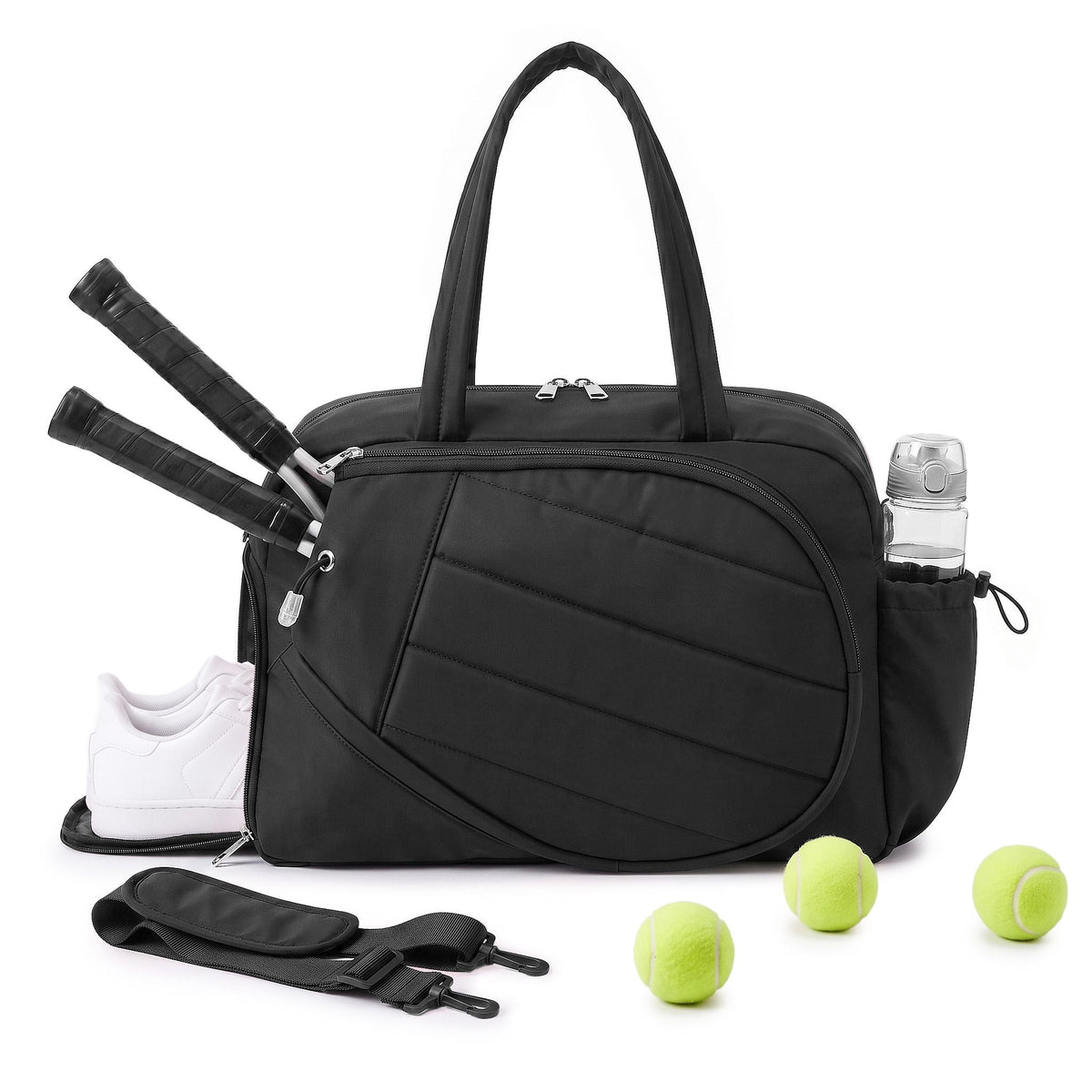 Tennis Tote Gym Duffle Bag Holds 2 Rackets with Sun Protection Compartment - Black - Sports & Fitness > Racquet Sports > Tennis - Rivercity House & Home Co. (ABN 18 642 972 209) - Affordable Modern Furniture Australia