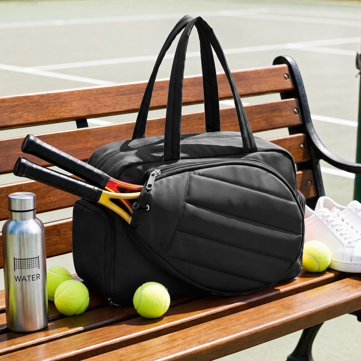 Tennis Tote Gym Duffle Bag Holds 2 Rackets with Sun Protection Compartment - Black - Sports & Fitness > Racquet Sports > Tennis - Rivercity House & Home Co. (ABN 18 642 972 209) - Affordable Modern Furniture Australia