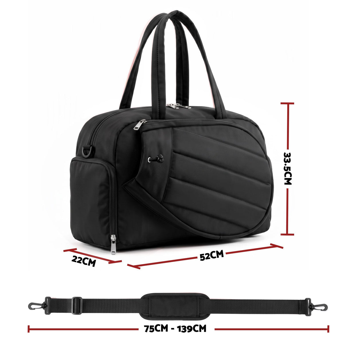 Tennis Tote Gym Duffle Bag Holds 2 Rackets with Sun Protection Compartment - Black - Sports & Fitness > Racquet Sports > Tennis - Rivercity House & Home Co. (ABN 18 642 972 209) - Affordable Modern Furniture Australia