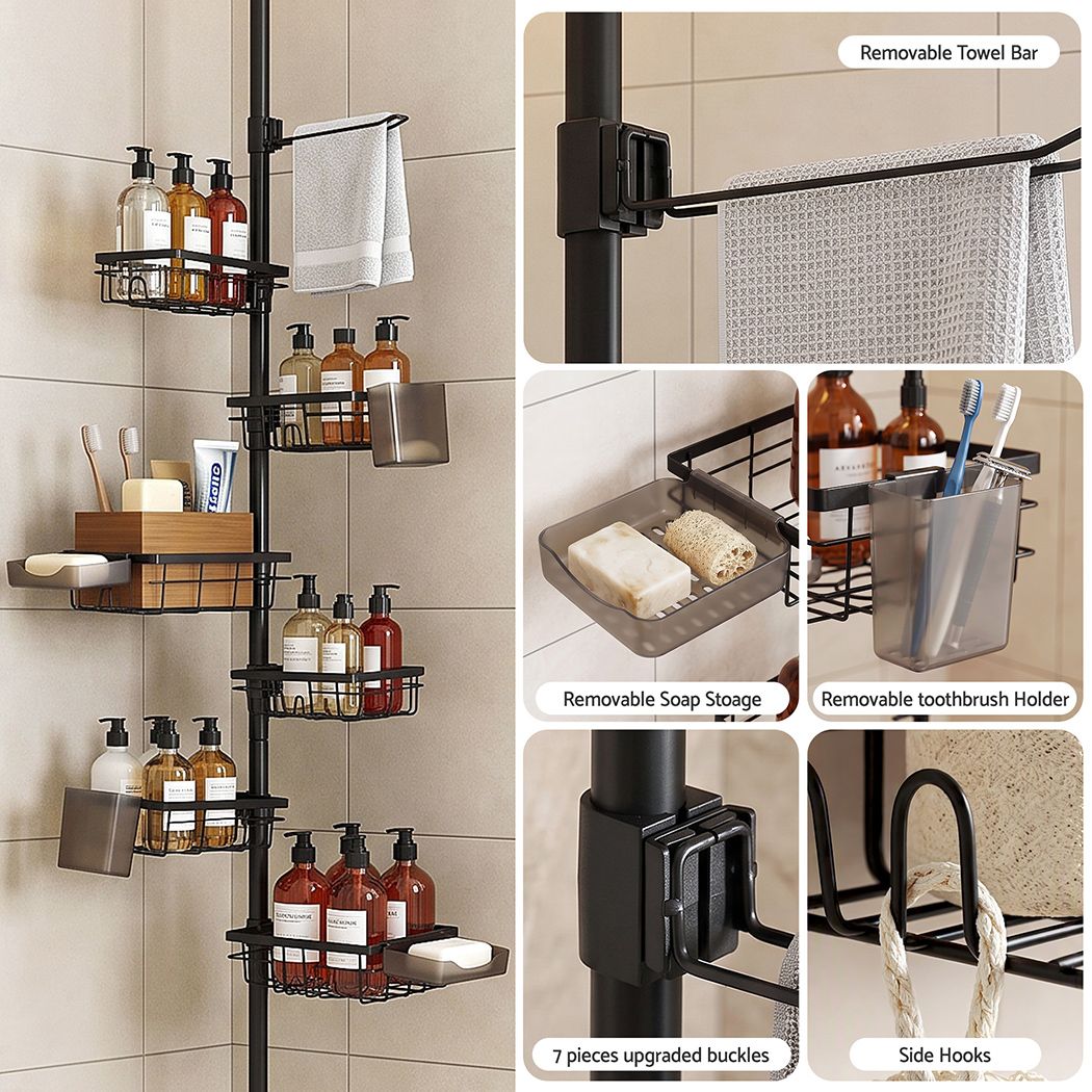 Tension Pole 6-Tier Corner Shower Caddy with Adjustable Baskets - Black - Home & Garden > Bathroom Accessories > Bath Caddies - Rivercity House & Home Co. (ABN 18 642 972 209) - Affordable Modern Furniture Australia