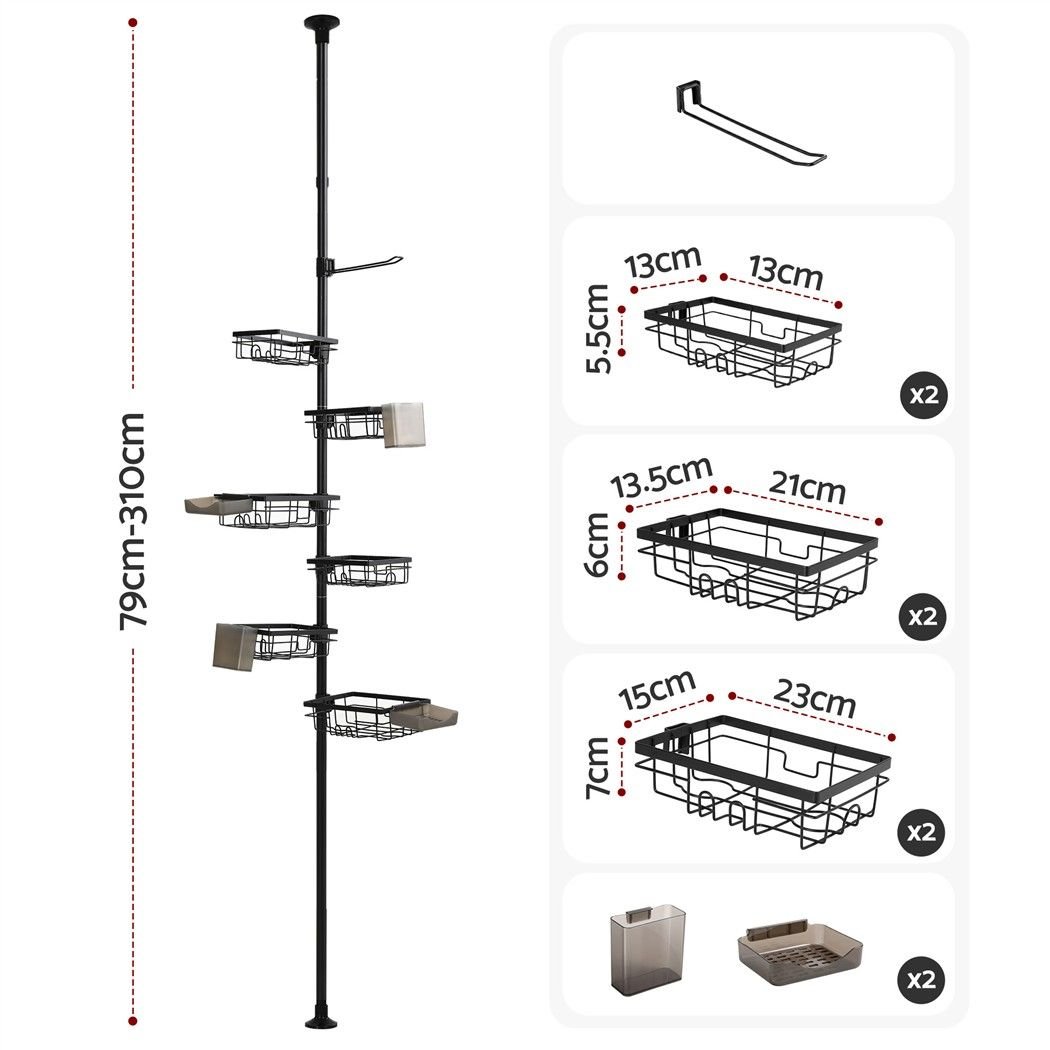Tension Pole 6-Tier Corner Shower Caddy with Adjustable Baskets - Black - Home & Garden > Bathroom Accessories > Bath Caddies - Rivercity House & Home Co. (ABN 18 642 972 209) - Affordable Modern Furniture Australia