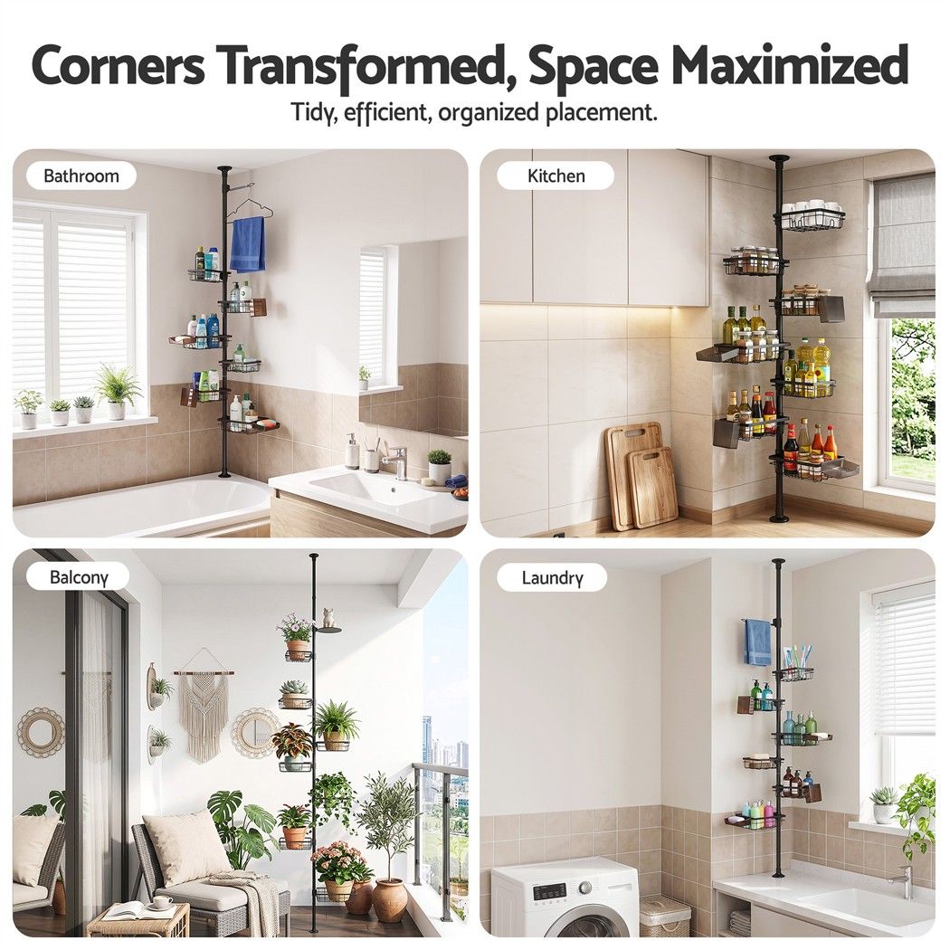 Tension Pole 6-Tier Corner Shower Caddy with Adjustable Baskets - Black - Home & Garden > Bathroom Accessories > Bath Caddies - Rivercity House & Home Co. (ABN 18 642 972 209) - Affordable Modern Furniture Australia