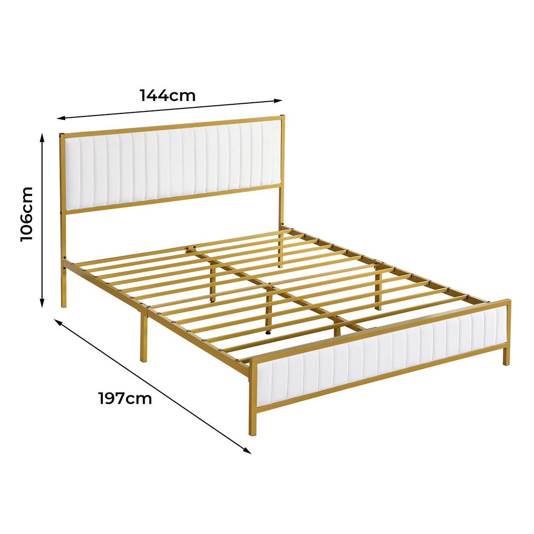 The Luciana Double Bed Frame – Beige & Gold - Rivercity House & Home Co. (ABN 18 642 972 209) - Affordable Modern Furniture Australia