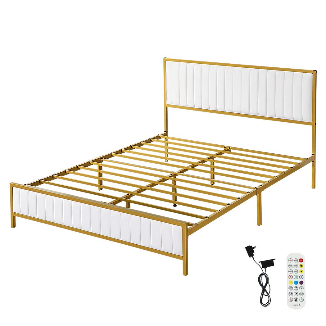 The Luciana Double Bed Frame – Beige & Gold - Rivercity House & Home Co. (ABN 18 642 972 209) - Affordable Modern Furniture Australia