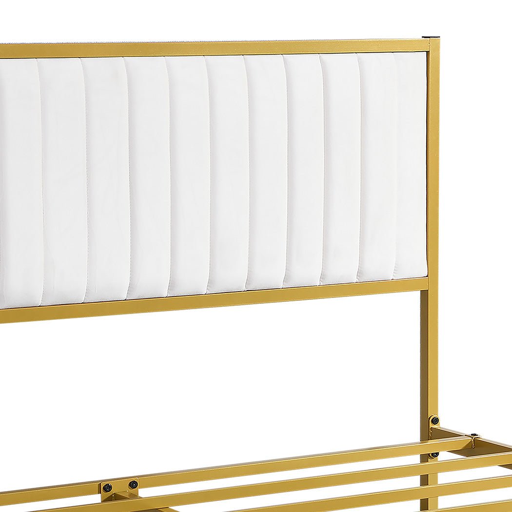 The Luciana Double Bed Frame – Beige & Gold - Rivercity House & Home Co. (ABN 18 642 972 209) - Affordable Modern Furniture Australia