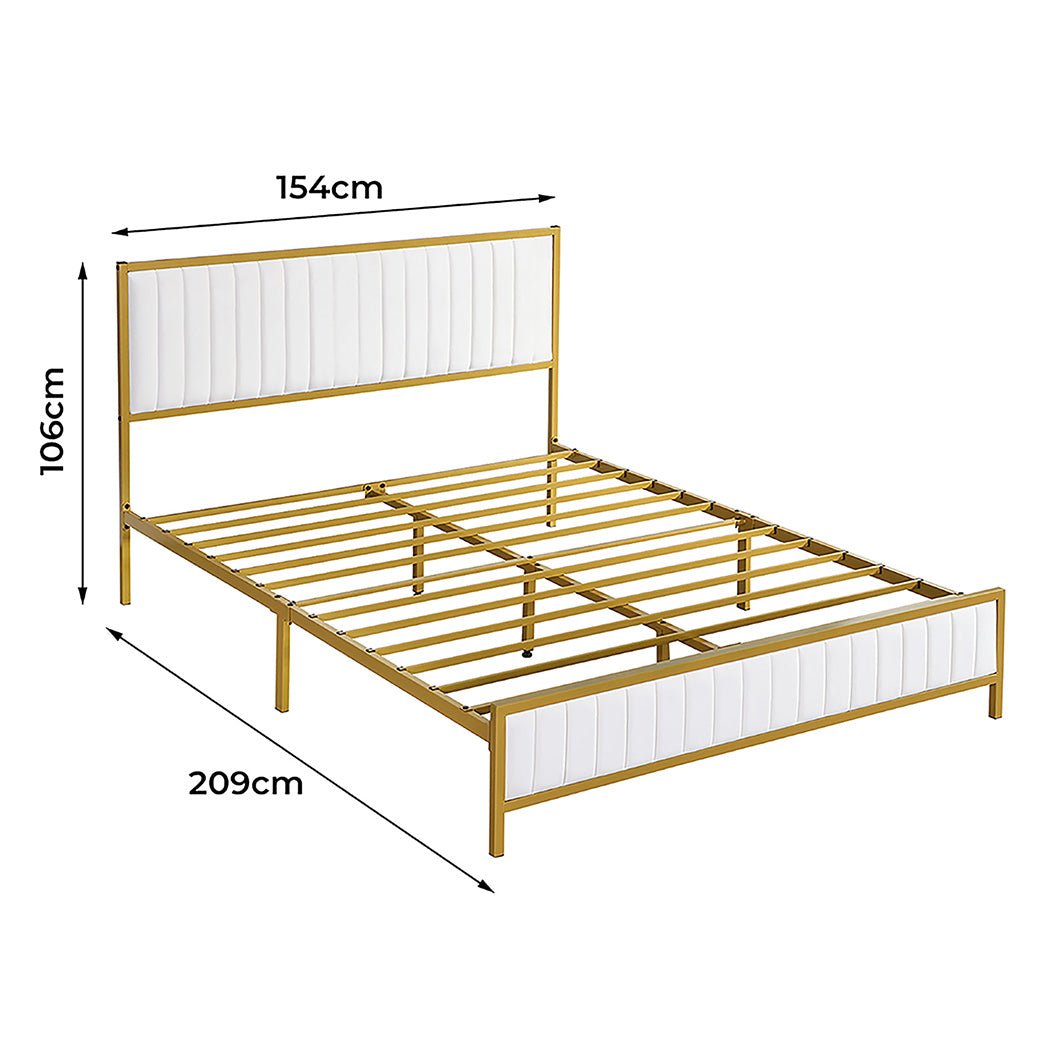 The Luciana Queen Bed Frame – Beige & Gold - Rivercity House & Home Co. (ABN 18 642 972 209) - Affordable Modern Furniture Australia