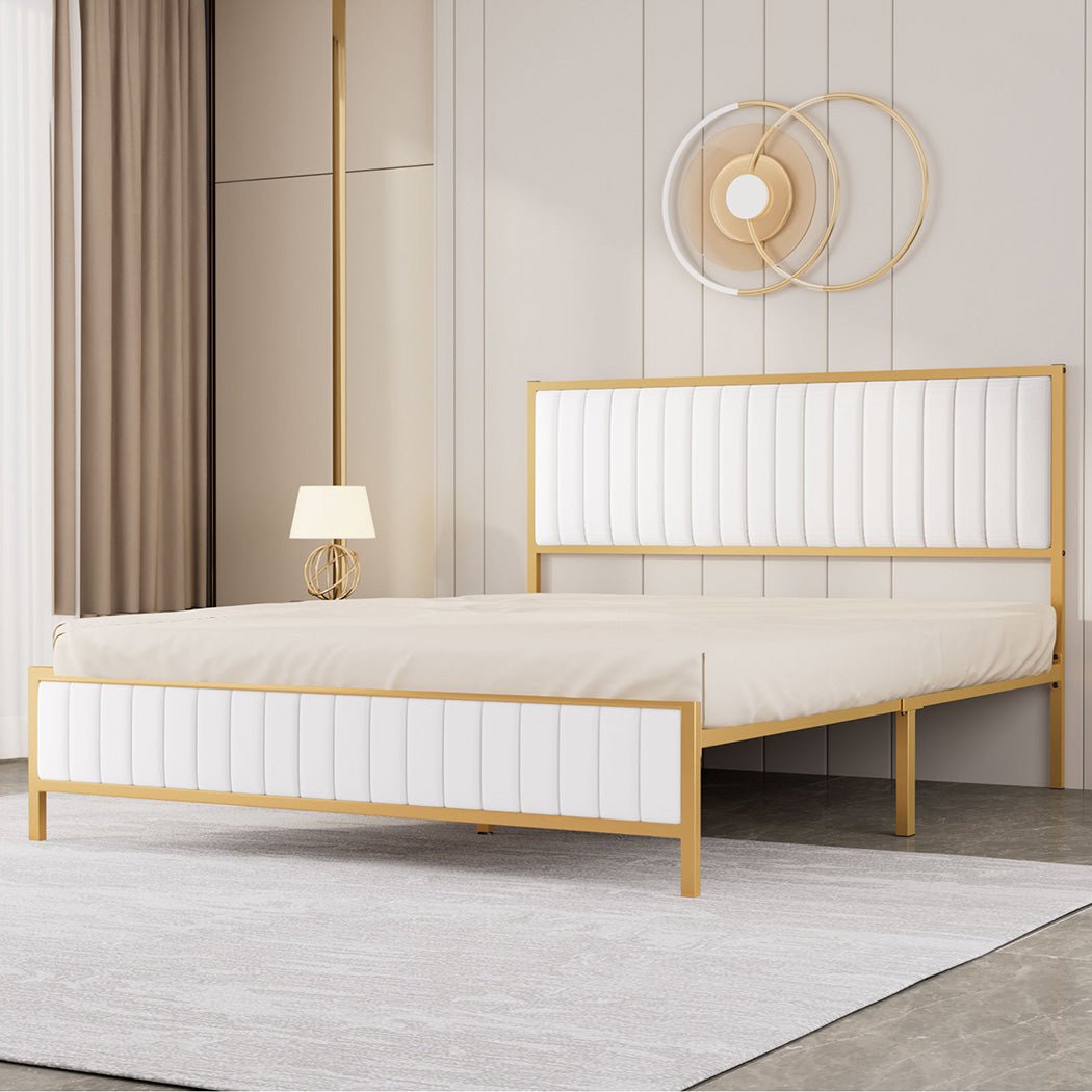 The Luciana Queen Bed Frame – Beige & Gold - Rivercity House & Home Co. (ABN 18 642 972 209) - Affordable Modern Furniture Australia